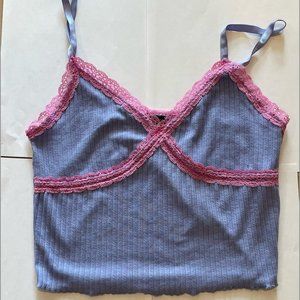Wild Fable's lavender and pink trimmed lace tank top